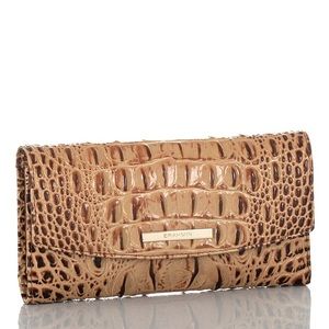 Brahmin Toasted Melbourne Croc Embossed Leather Modern Checkbook Wallet